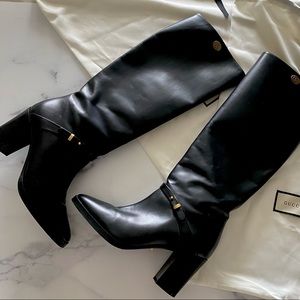 *SOLD* Gucci Rosie 75MM Double G Knee High Boots Black Calfskin Size 38